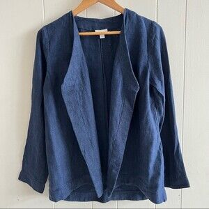 J. Jill Women's Blue Open Front Linen Jacket